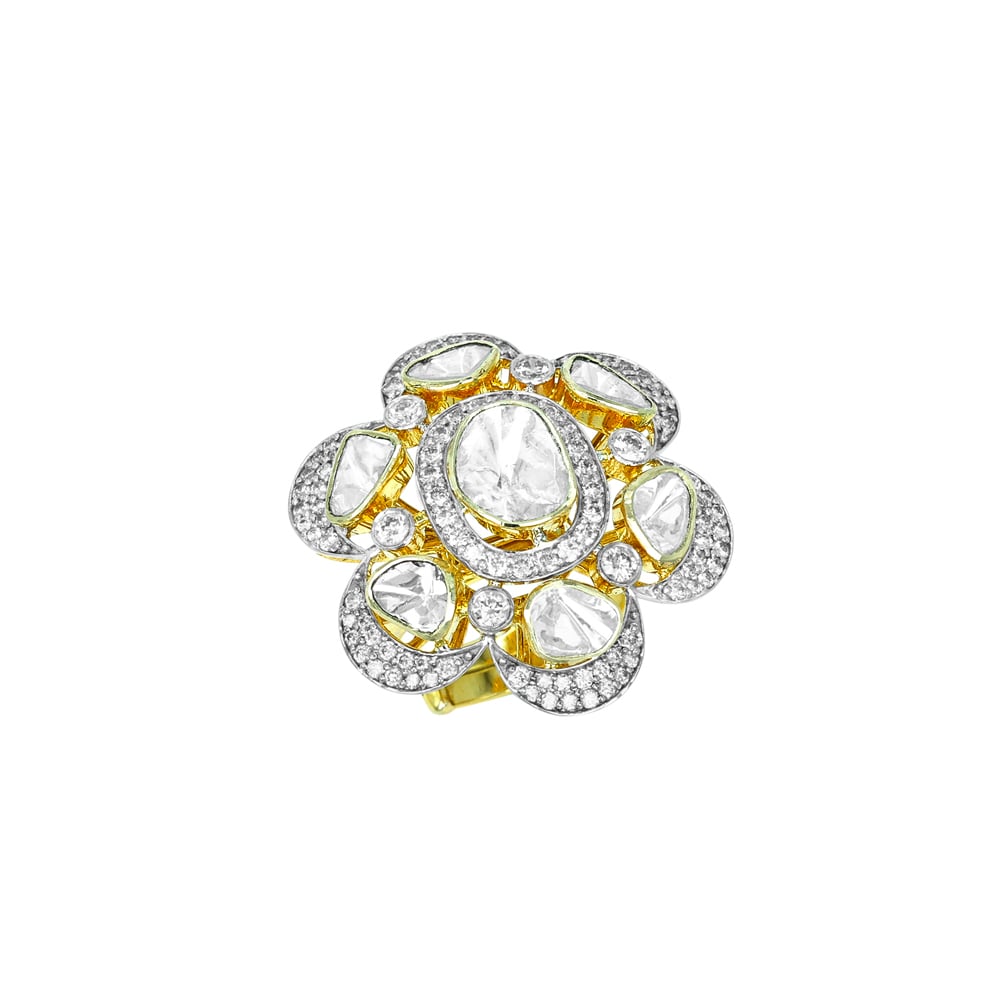 Floral Polki Open-Setting Ring with Full-Cut Diamonds
